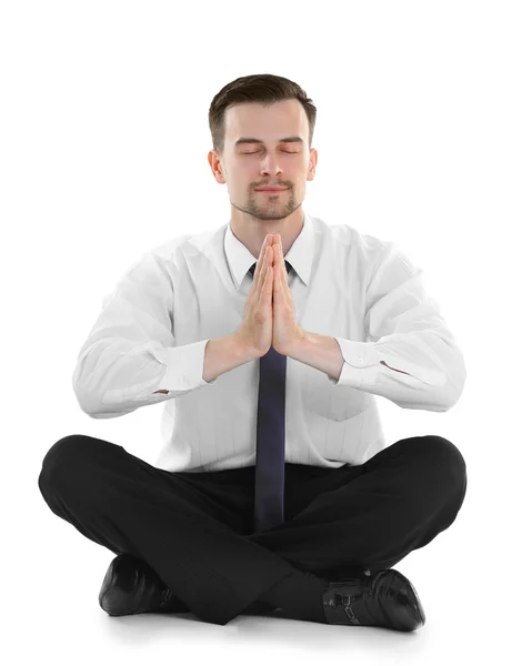 Empresário relaxante na pose de meditação — Fotografia de Stock