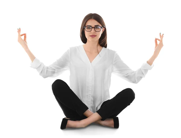 Mujer de negocios relajándose en la meditación pose —  Fotos de Stock