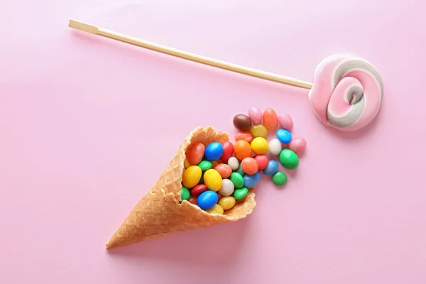 Dessert in ice cream cone — Stok Foto