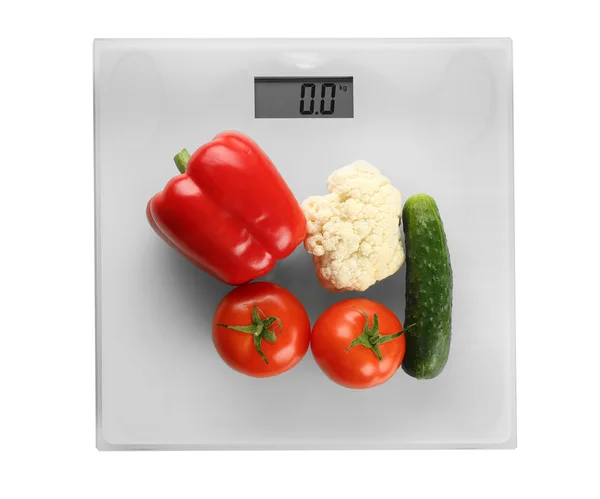 Bathroom scale with vegetables — Stock Photo, Image