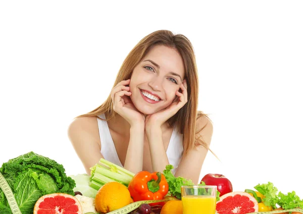 Mujer con comida saludable — Foto de Stock