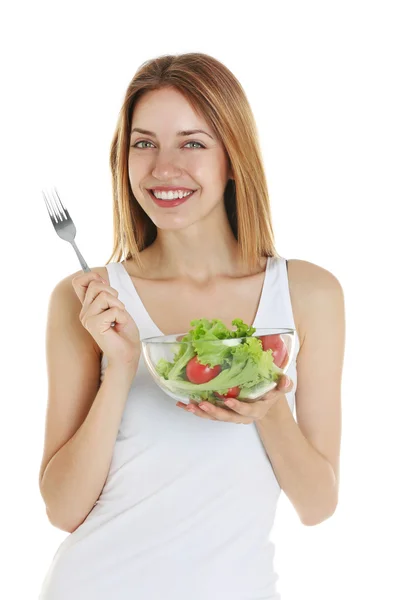Frau mit Schüssel Salat — Stockfoto