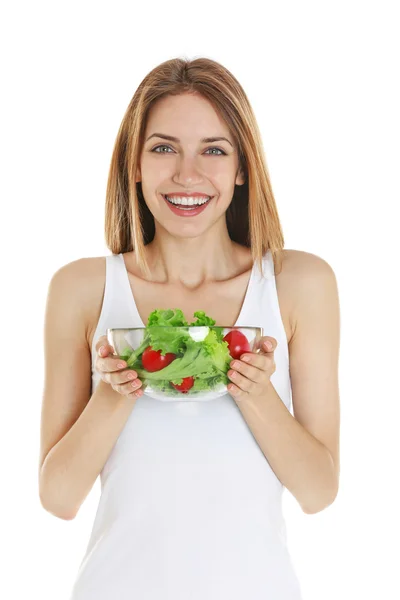 Frau mit Schüssel Salat — Stockfoto