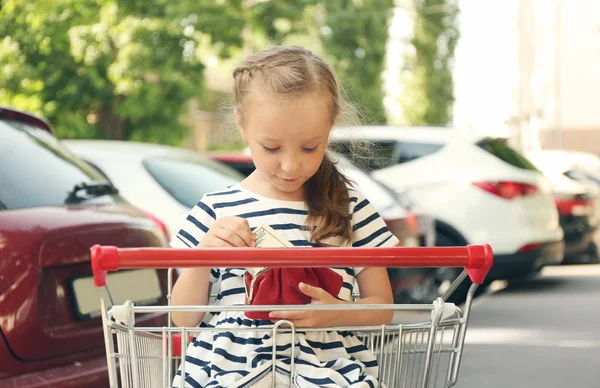 Nettes Mädchen mit Handtasche in der Hand — Stockfoto