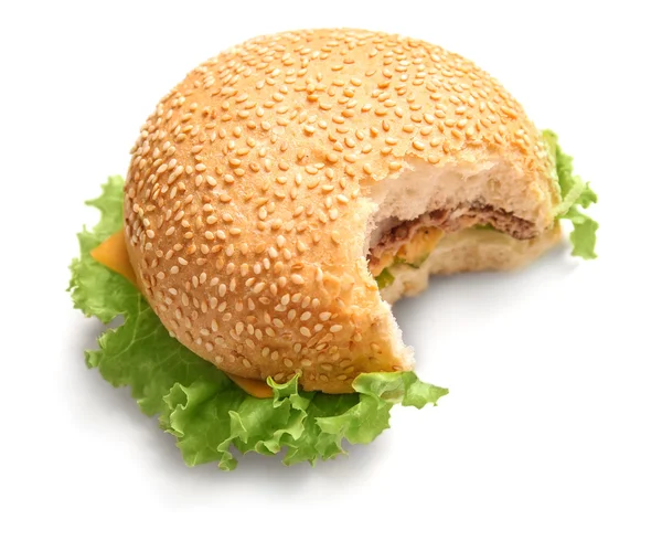 Bitten hamburger isolated on white — Stock Photo, Image