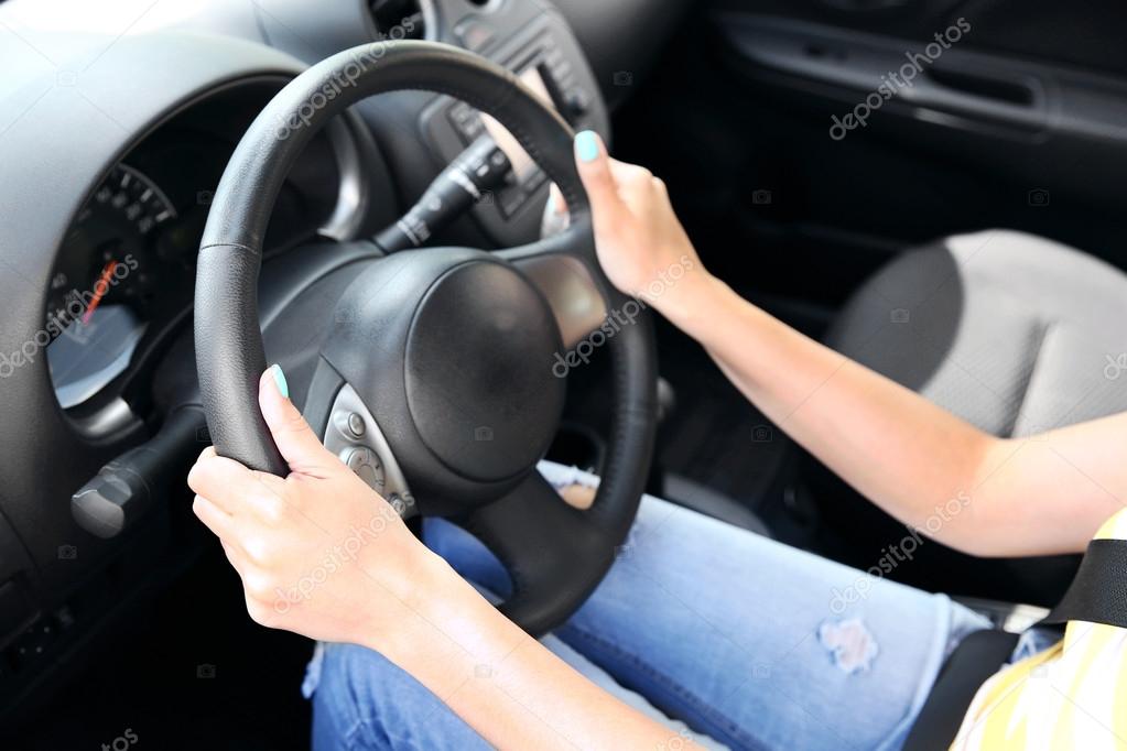 Female Hands On Steering Wheel Stock Photo Belchonock