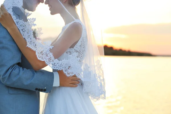 Sposo e sposa baciare — Foto Stock
