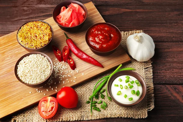 Fresh condiments and sauces — Stock Photo, Image