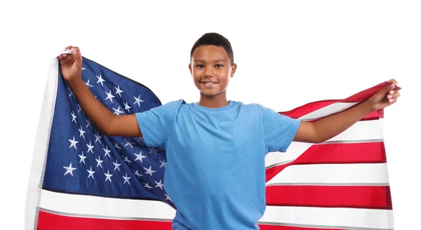 在美国国旗上的男孩 — 图库照片