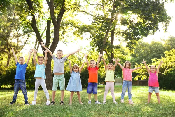 Groep Gelukkige Jonge Geitjes Park — Stockfoto