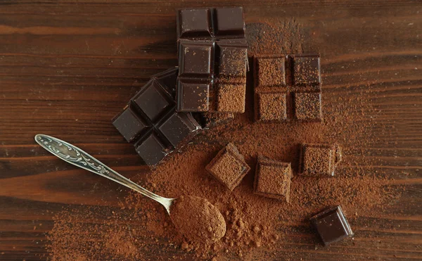 Chocolate pieces covered with cocoa — Stock Photo, Image