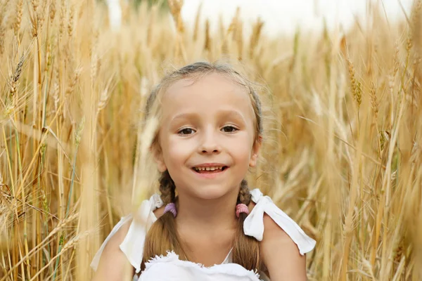 Little Happy Girl Field — Stock Photo, Image