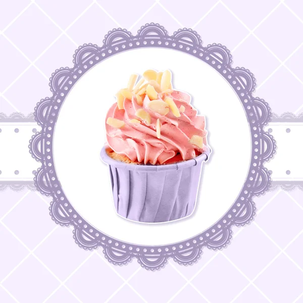 Tarjeta de felicitación con delicioso cupcake . — Foto de Stock