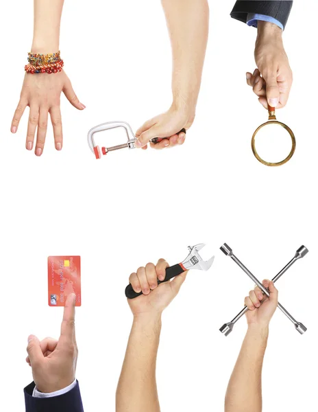 Hands holding different objects — Stock Photo, Image