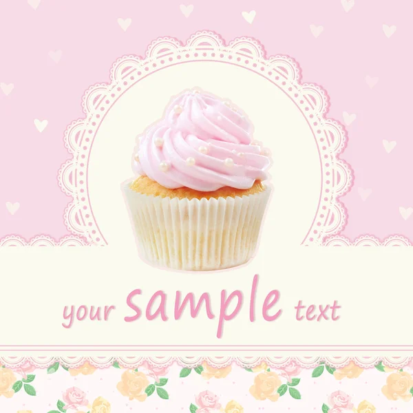 Cartão de saudação com delicioso cupcake — Fotografia de Stock