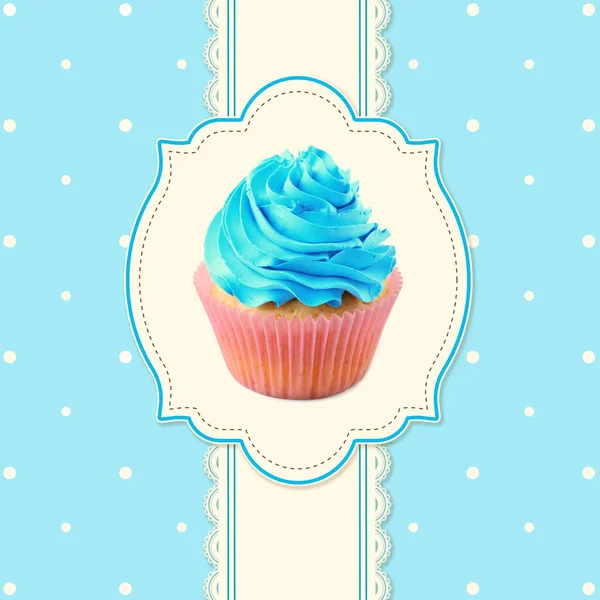 Tarjeta de felicitación con delicioso cupcake . — Foto de Stock
