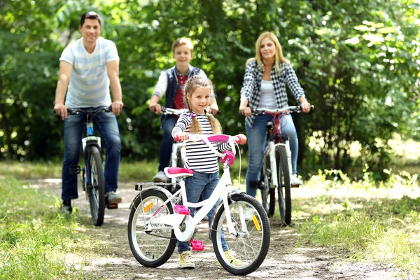 Cute girl with family on bike ride in park