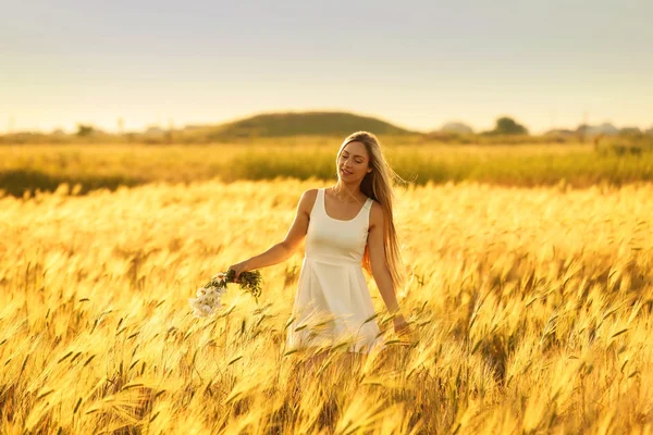 Mooie vrouw in veld — Stockfoto