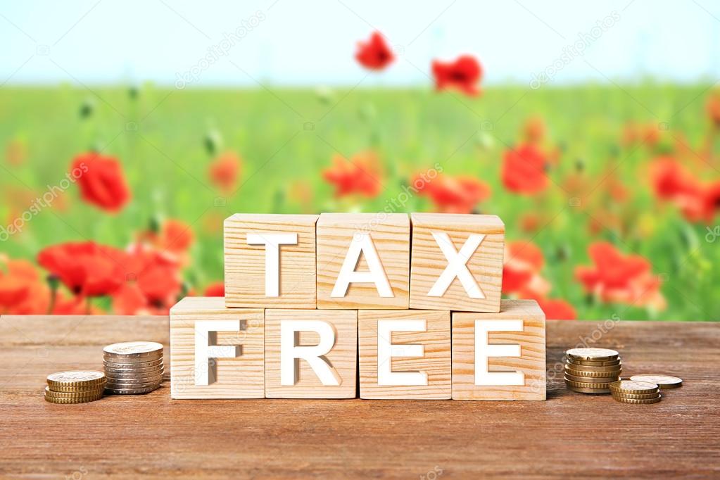 Text tax free on wooden blocks 