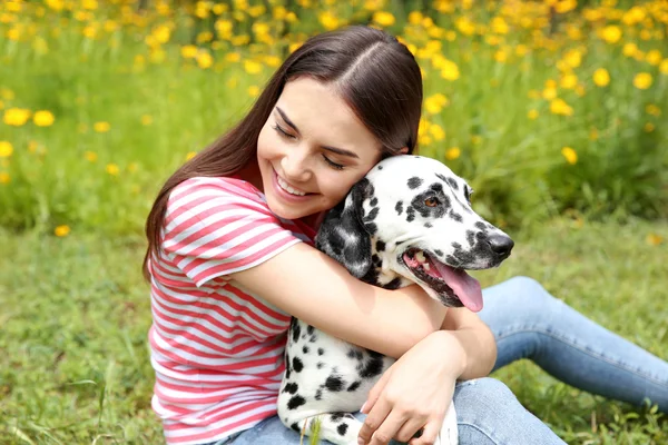 Owner with dalmatian dog — Stock Photo, Image