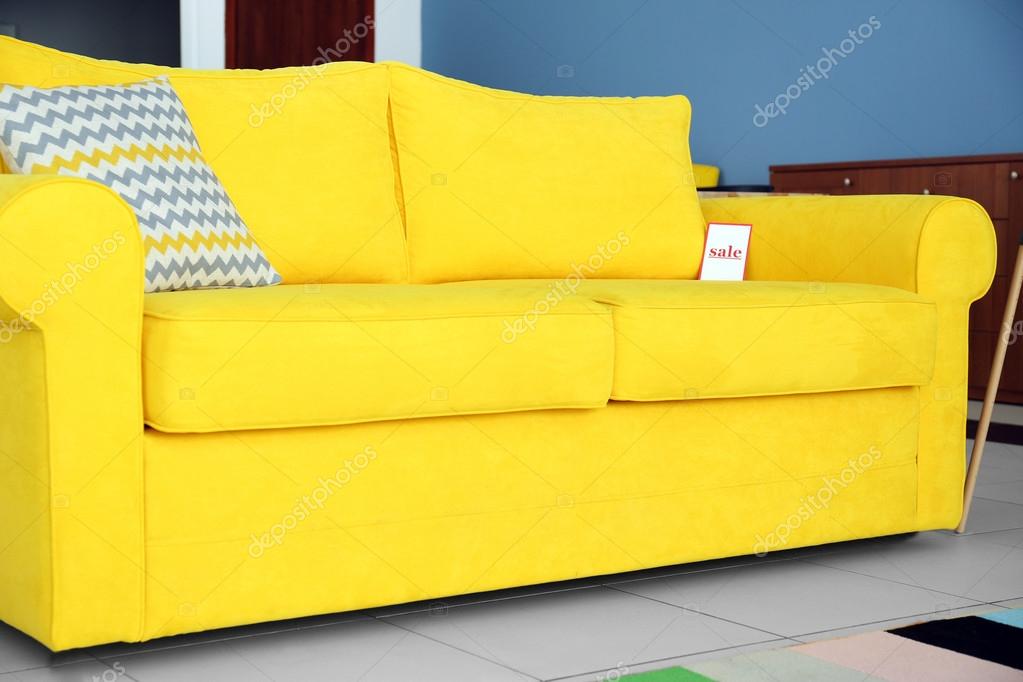 Yellow couch for sale — Stock Photo © belchonock 120329468