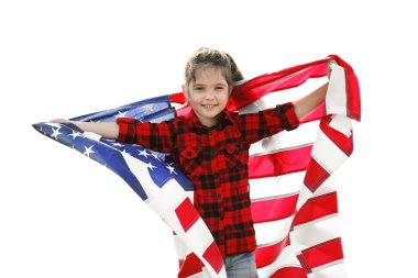 Küçük kız holding Amerikan bayrağı