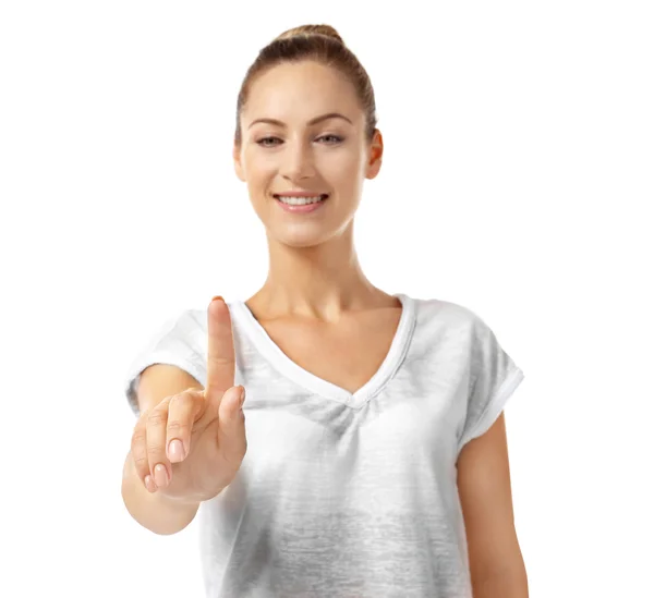Menina apontando dedo — Fotografia de Stock