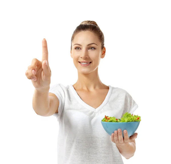 Hermosa chica con ensalada —  Fotos de Stock