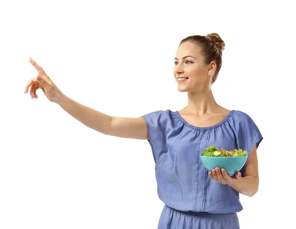 Menina bonita com salada — Fotografia de Stock