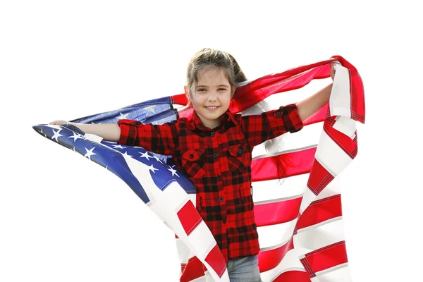 Menina pequena segurando bandeira americana — Fotografia de Stock