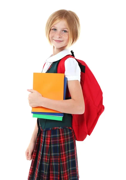 Beautiful schoolgirl on white Royalty Free Stock Images