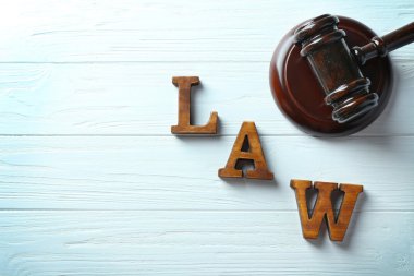 Word law with judges gavel  clipart