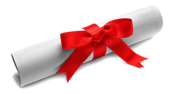 Rolled paper tied with red ribbon — Stock Photo, Image
