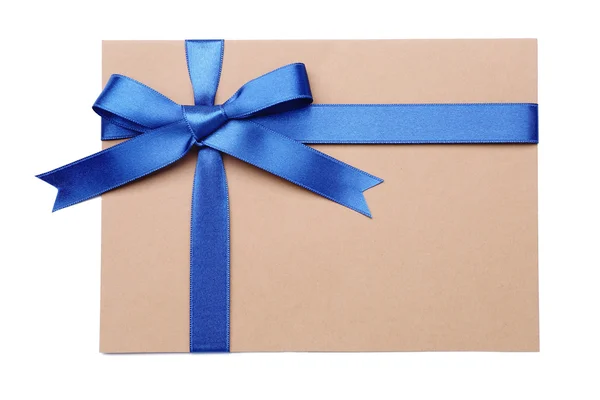 Gift card with blue ribbon — Stock Photo, Image