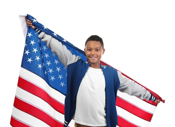 Garçon tenant le drapeau américain — Photo