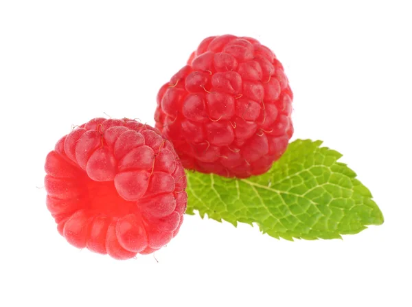 Ripe raspberries on white — Stock Photo, Image