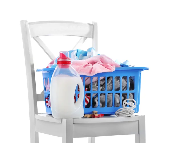 Plastic basket with baby laundry — Stock Photo, Image