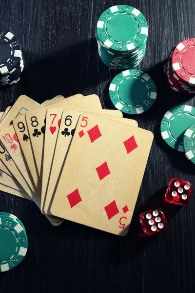 Set to playing poker with cards and chips — Stock Photo, Image