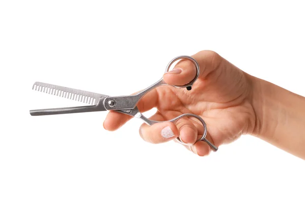 Hairdresser holding professional scissors — Stock Photo, Image