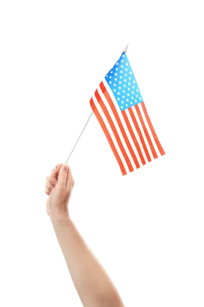 여성 손 들고 미국 국기 — 스톡 사진
