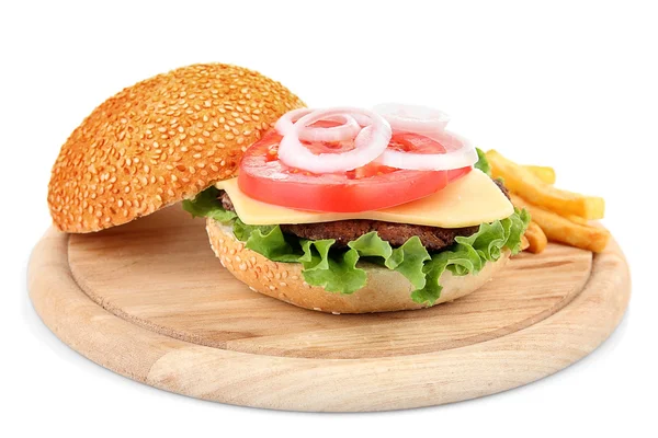 Patates kızartmalı lezzetli hamburger.  