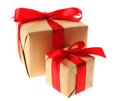 Kırmızı kurdeleli hediye kutuları