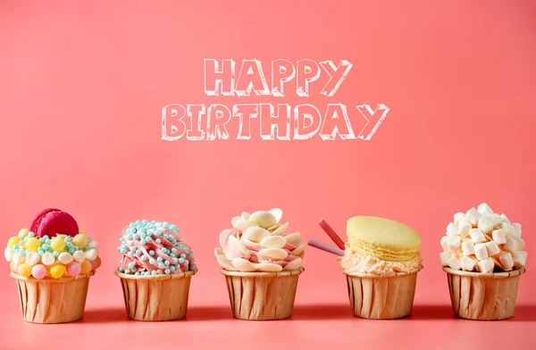 Birthday cupcakes with original decoration — Stock Photo, Image