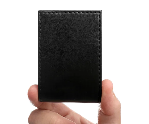 Male hand holding leather wallet — Stock Photo, Image