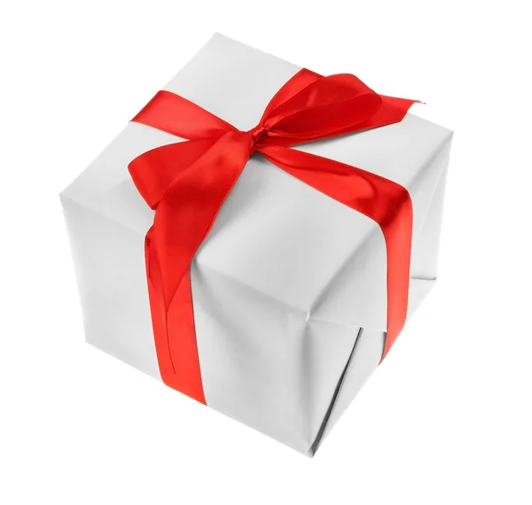 Confezione regalo con nastro rosso — Foto Stock