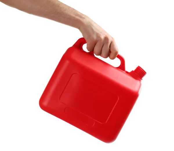 Mão segurando jerrycan — Fotografia de Stock