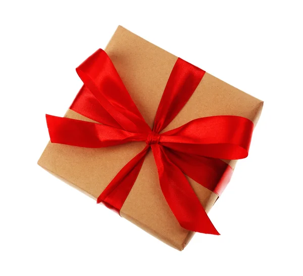Κουτί δώρου με κόκκινη κορδέλα — Φωτογραφία Αρχείου