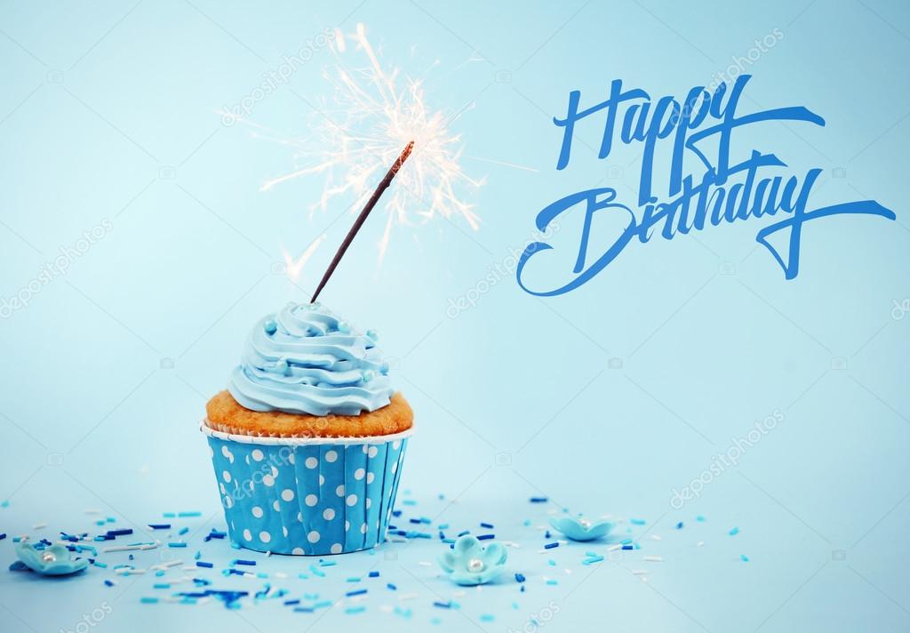 birthday cupcake with sparkler stock photo belchonock 120602636