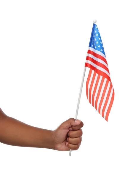 Mão segurando bandeira americana — Fotografia de Stock