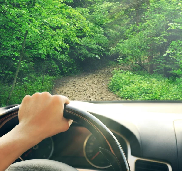 Mannenhand op auto stuurwiel — Stockfoto